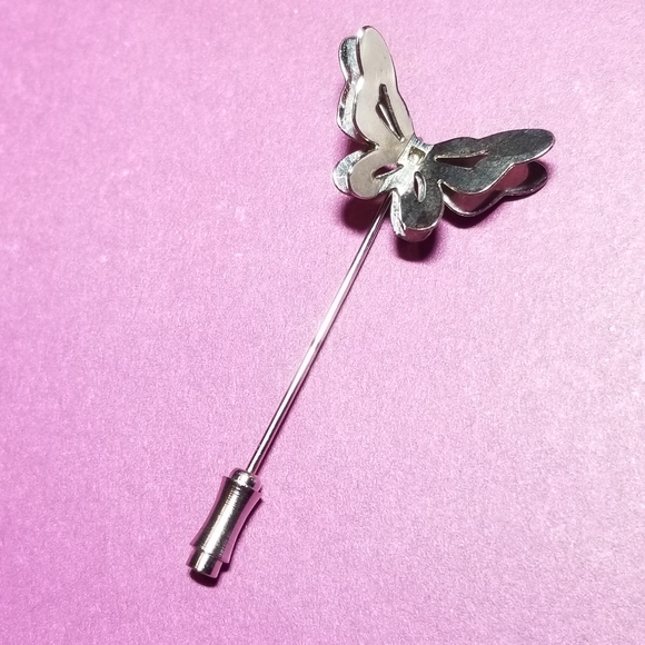 Vintage butterfly stick pin brooch silver tone insect stickpin moth insect bug - Picture 6 of 11